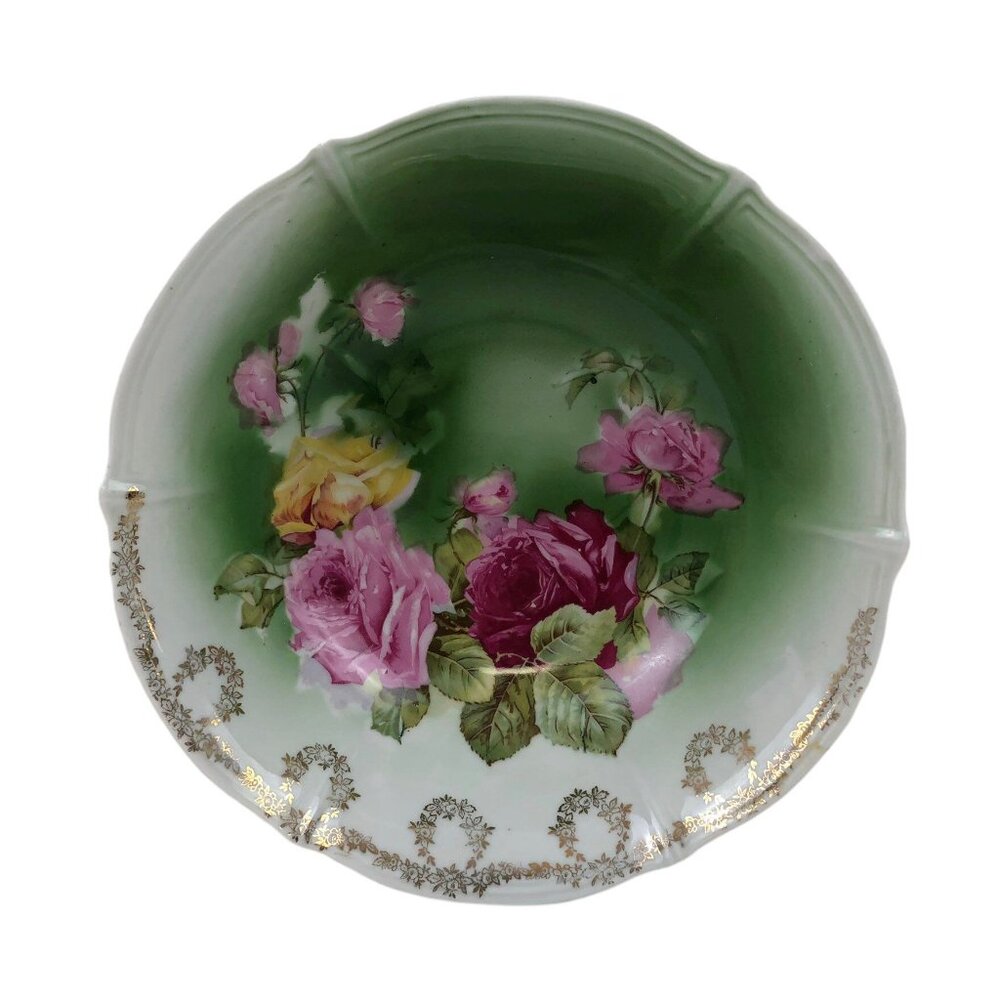 Antique Weimar Germany Porcelain Bowl With Floral Pattern & Gold Accents